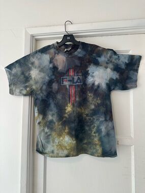 FILA Multi-Color Tie-Dye Logo Tee with Red Stripe
